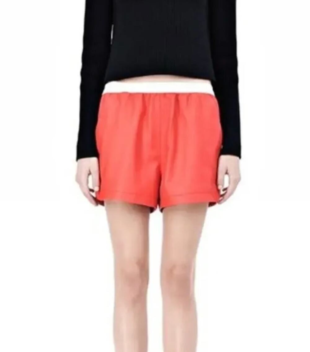 T by Alexander Wang NWT Red Orange Lamb Leather Pull On Boxer Track Shorts